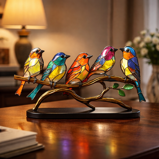 Metal Bird Sculpture Colorful Table Decor