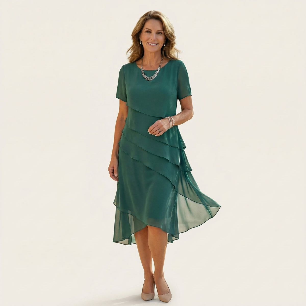 Angela | Tiered Chiffon Midi Dress