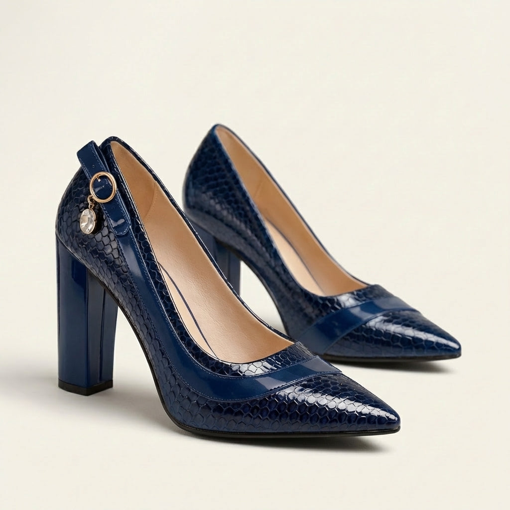 Argelia | Croc-Embossed Block Heel Pump