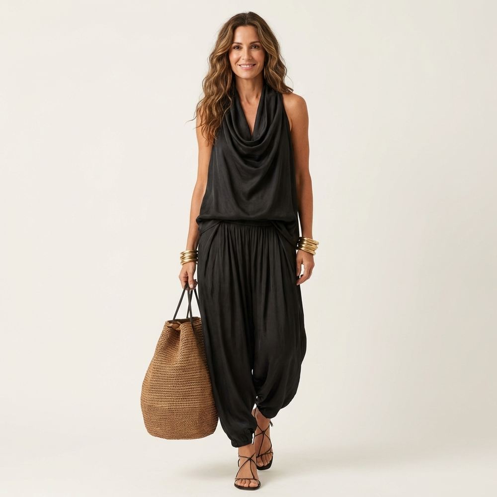 Halter top and wide-leg pants two-piece set